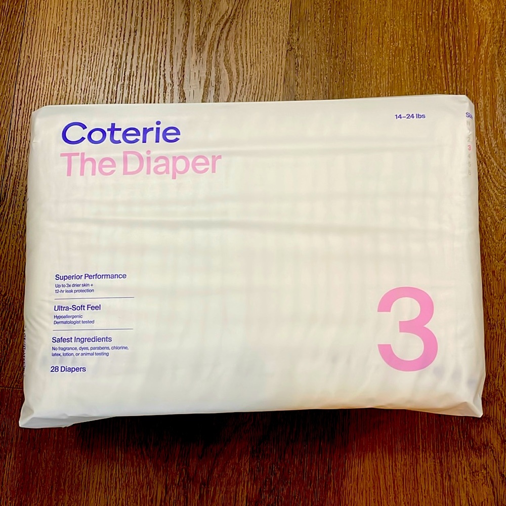 Unopened size 3 Coterie diapers